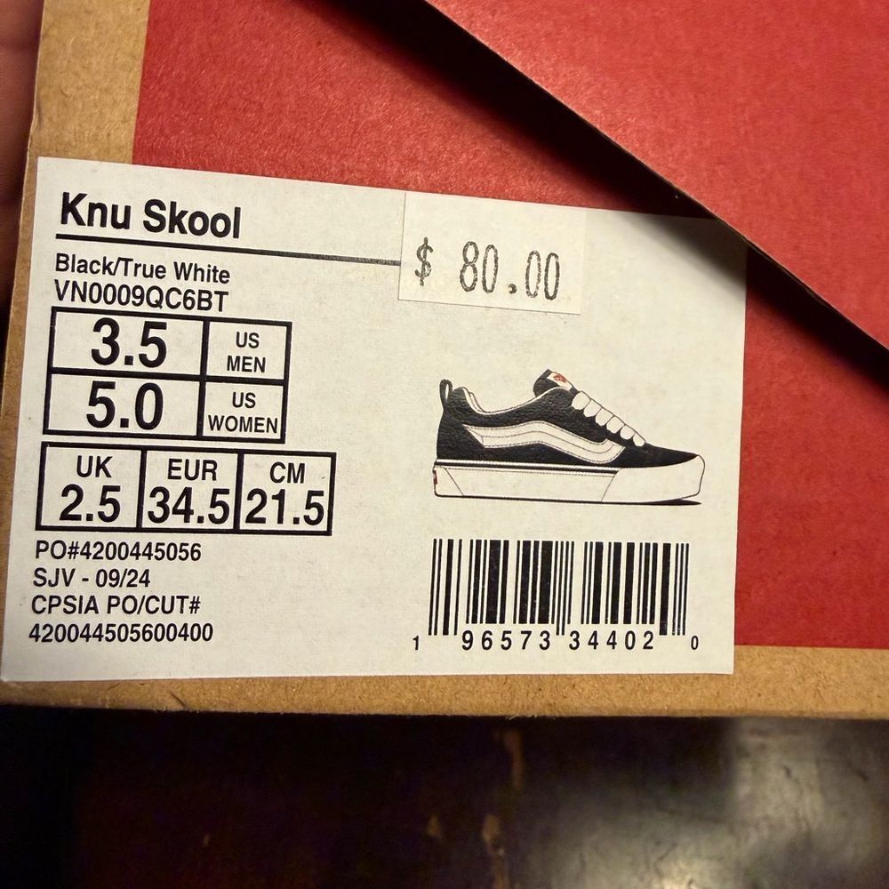 Vans Knu Skool Black and White Sneakers sz 3.5 - Picture 5 of 5